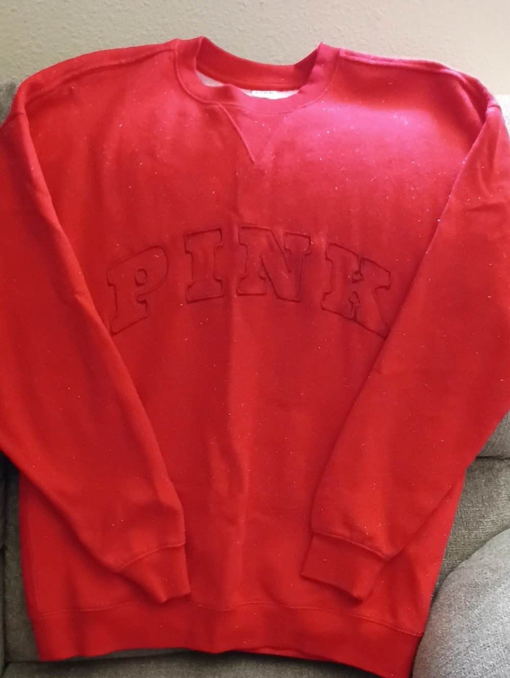 PINK Victoria's Secret Red Embossed Logo Crewneck Sweatshirt